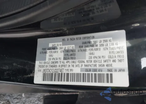 2018 Mazda Cx-9 Touring z USA, uszkodzony, nr VIN JM3TCACY2J0227467